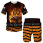 New Summer Men's Sets Shorts Outfits 3D Tiger Printed Short Sleeve T-shirt Two Pieces Casual Tracksuit Oversized Beach Sportwear