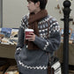 Spring Men's Fair Isle Jacquard Sweater Vintage Loose Printed Crewneck Knit Pullovers Korean Fashion Y2K Streetwear Jumpers