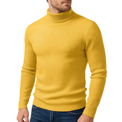 Winter New Style Men's Long-sleeved High-neck Casual Slim-fitting Knitted Pullover Warm and Comfortable Striped Jacket Top