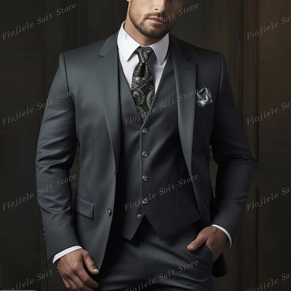 New Beige Business Suit Men Tuxedos Groom Groomsman Prom Wedding Party Formal 3 Piece Set Jacket Vest Pants