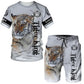 New Summer Men's Sets Shorts Outfits 3D Tiger Printed Short Sleeve T-shirt Two Pieces Casual Tracksuit Oversized Beach Sportwear
