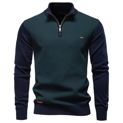 Autumn Winter New Fashion Men's Half Zipper Stand Collar Casual Trendy Business Slim Knitted Pullover Sweaters Male Clothes Tops
