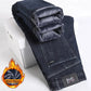 Winter Fleece Lined Warm Men's Jeans Slim Straight Korean Velvet Denim Pants Retro Soft Thick Casual Trousers Daily Outdoor Wear
