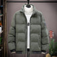Men's Winter Thickened Short Cotton Jacket Stand Collar Loose Casual Fashionable Polyester Fiber Zipper Closure Solid Color