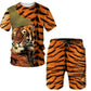 New Summer Men's Sets Shorts Outfits 3D Tiger Printed Short Sleeve T-shirt Two Pieces Casual Tracksuit Oversized Beach Sportwear