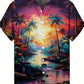 Men's Hawaiian Shirts Summer Casual Hawaiian Palm Tree Landscape Print Button Lapel Short Sleeve Shirts Men's Short Sleeve Shirt