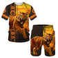 New Summer Men's Sets Shorts Outfits 3D Tiger Printed Short Sleeve T-shirt Two Pieces Casual Tracksuit Oversized Beach Sportwear