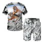 New Summer Men's Sets Shorts Outfits 3D Tiger Printed Short Sleeve T-shirt Two Pieces Casual Tracksuit Oversized Beach Sportwear