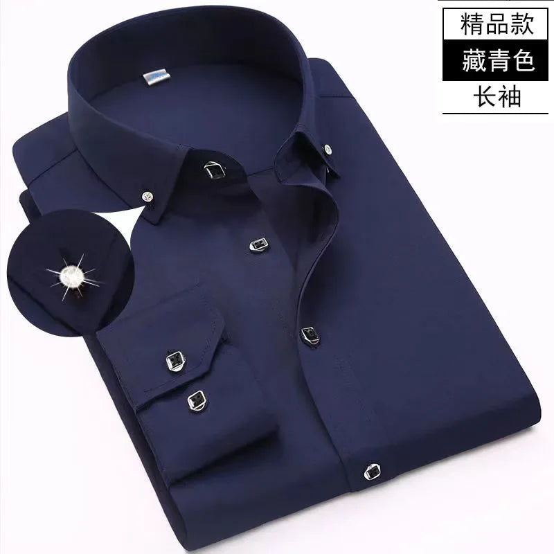 Men's Long Sleeved Shirt Spring and AutumnWhite Casual High Cotton Anti Wrinkle Professional Dress Shirt Men's Diamond Button