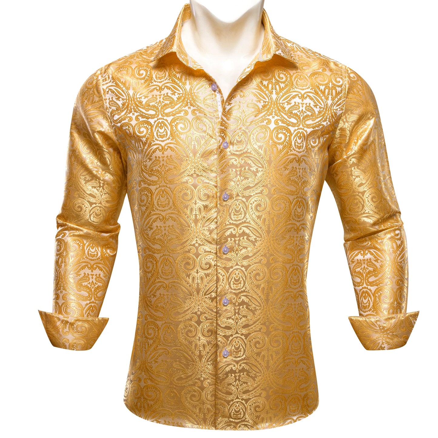 Designer Silk Shirts for Men Blue Gold Green Red White Black Paisley Embroidered Slim Fit Male Blouses Casual Long Sleeve