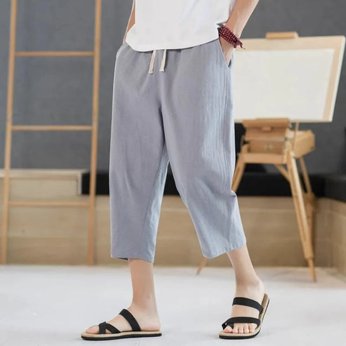 2025 New Summer Men Casual Pants Ice Silk Thin Solid Color Cropped Pants Fashion Hip Hop Street Sweatpants Male Loose Trousers