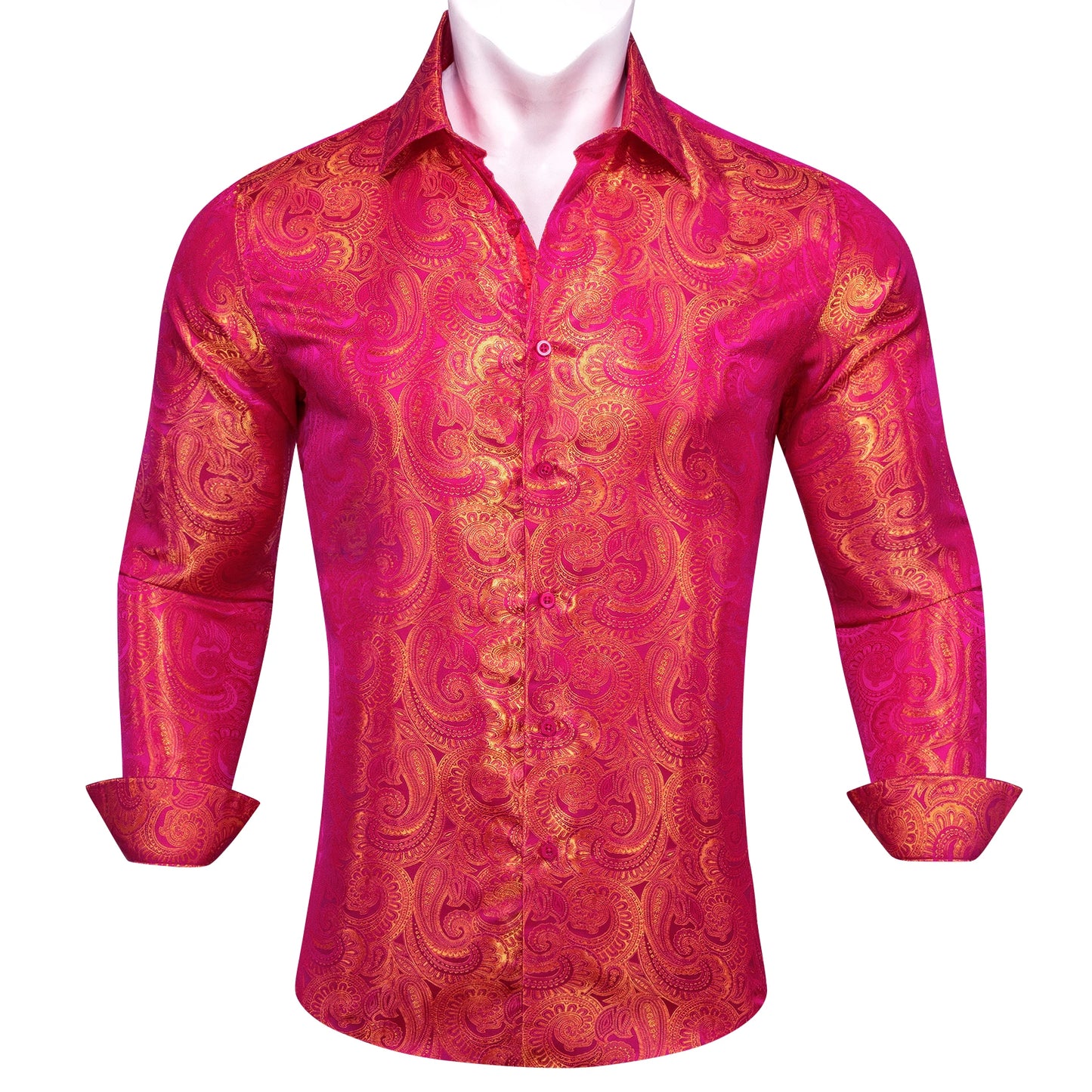 Designer Silk Shirts for Men Blue Gold Green Red White Black Paisley Embroidered Slim Fit Male Blouses Casual Long Sleeve