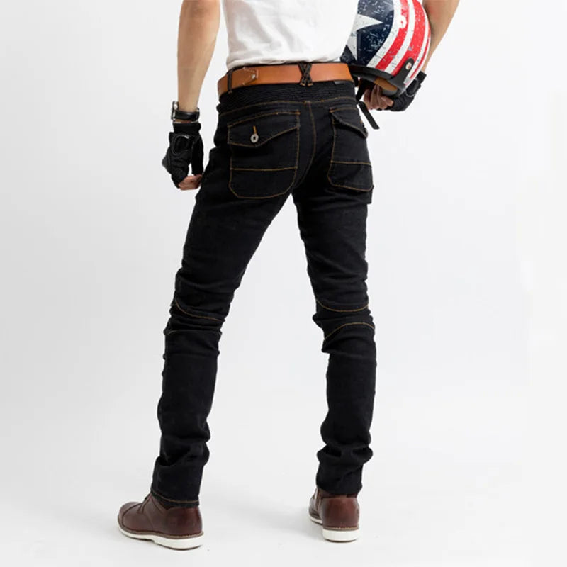 Casual Denim Jeans Men Motorcycle Pants with Protective Gear Slim Jeans Mens Cycling Pant Spring Autumn Blue Black Trousers New
