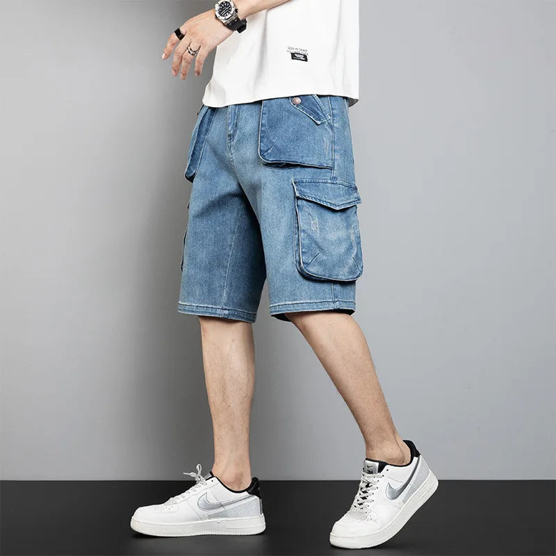 Men's Denim Shorts Cargo Multi-pocket Baggy Five-Point Jeans Shorts Fat Large Size Denim Shorts Plus Size 40 42 44