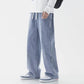2025 New Korean Men's Casual Long Jeans Classic Man Straight Denim Wide-leg Pants Gyms Solid Color Light Blue Grey Black M-3XL