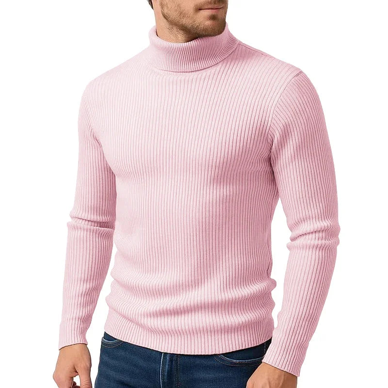 Winter New Style Men's Long-sleeved High-neck Casual Slim-fitting Knitted Pullover Warm and Comfortable Striped Jacket Top