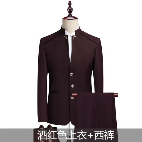 Suit (Blazer+ Pants) Men's Fashion Gentleman Business Outdoor Standing Collar Gentleman Wedding Work Casual MAO Suit