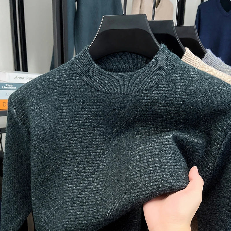 Fashion solid color jacquard men's sweater high-quality luxury soft comfort autumn winter new casual round neck knitted pullover