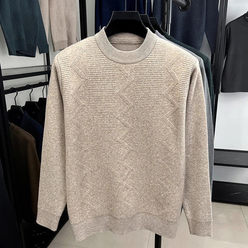 Fashion solid color jacquard men's sweater high-quality luxury soft comfort autumn winter new casual round neck knitted pullover