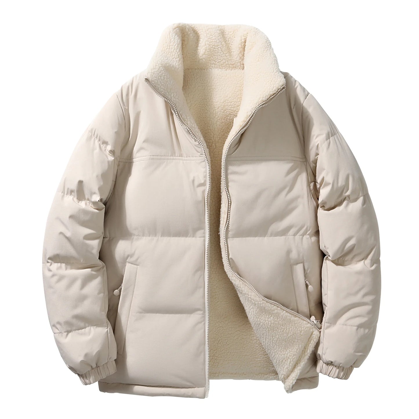 Men Parkas Coats Lamb Wool Lined Jacket Solid Pockets Long Sleevs Zipper Fly Loose Fit Casual Office Lady 2025 Autumn Winter