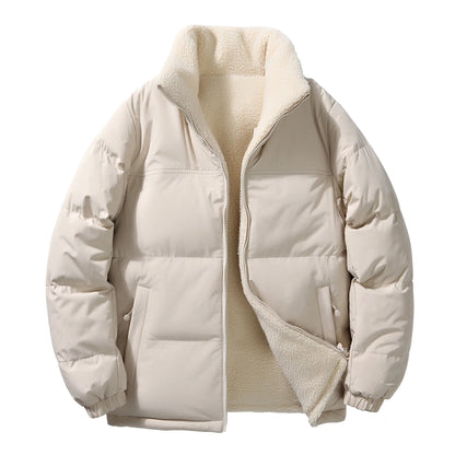 Men Parkas Coats Lamb Wool Lined Jacket Solid Pockets Long Sleevs Zipper Fly Loose Fit Casual Office Lady 2025 Autumn Winter