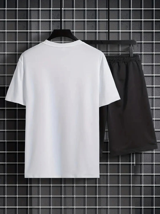Short-sleeved shorts summer men's suit simple fitted T-shirt letter print with the same printed shorts two-piece set