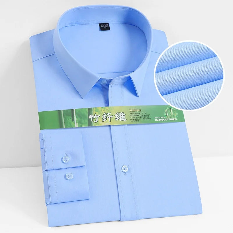 Bamboo Fiber 8XL Men's Shirt Long Sleeve Business Camisa Social Work Blue Gray Black White Long Sleeve Shirt for Men Slim Fit