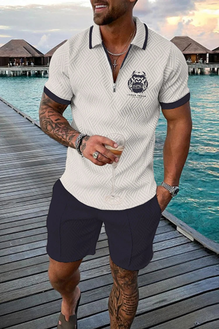 Summer Men's Luxury Polo Shirt Shorts Suit Fashion Trend Tracksuit 2 Pieces Vintage Tiger Print Outfit Set Male Casual Clothing