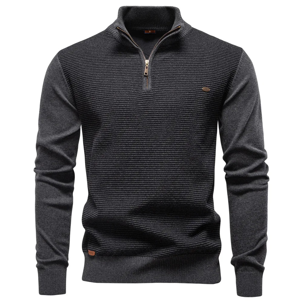 Autumn Winter New Fashion Men's Half Zipper Stand Collar Casual Trendy Business Slim Knitted Pullover Sweaters Male Clothes Tops