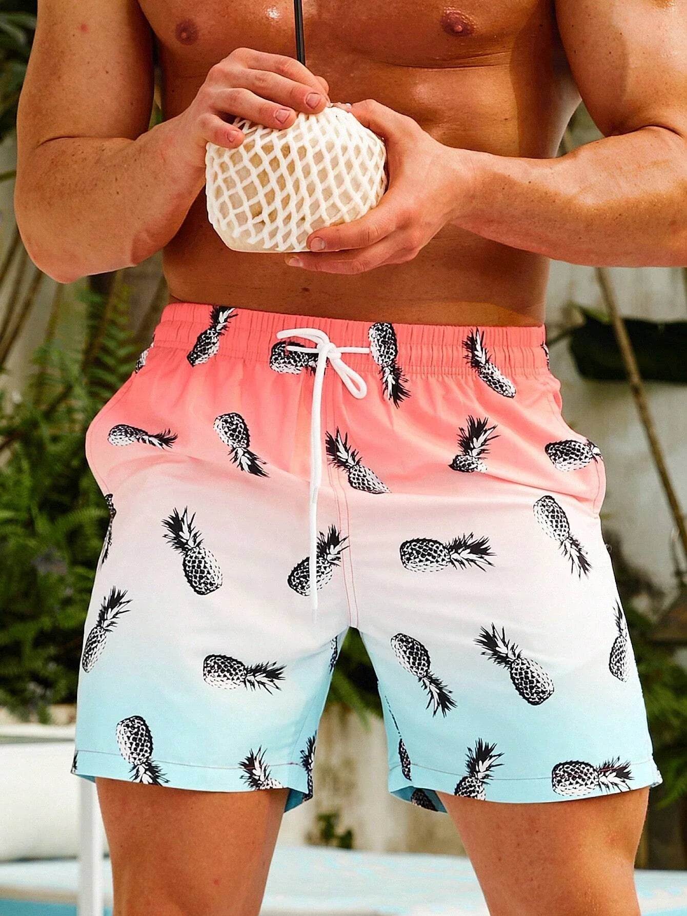 Men's Beach Shorts Summer Fashion Hawaii patterns Drawstring Men's swim Trunks Elastic Waist 3D Print Gradient Breathable Shorts