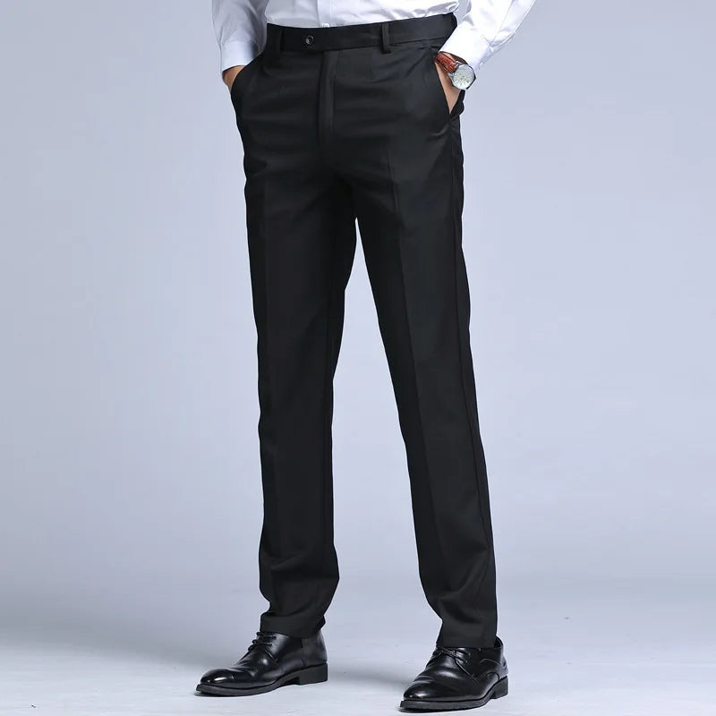 Suit Pants Men Straight Business Office Black Wine Red Plus Size 42 44 45 Slim Fit Spring Autumn Work Male Formal Trousers
