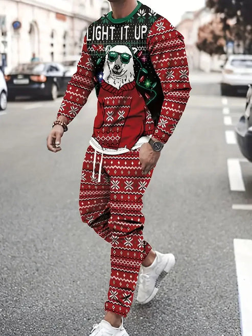 Christmas Clothing Set Spring Autumn Men Women Fashion 3D Printing Fashion Casual Sportswear Sweatshirt Jogging Pants 2Pcs Sets