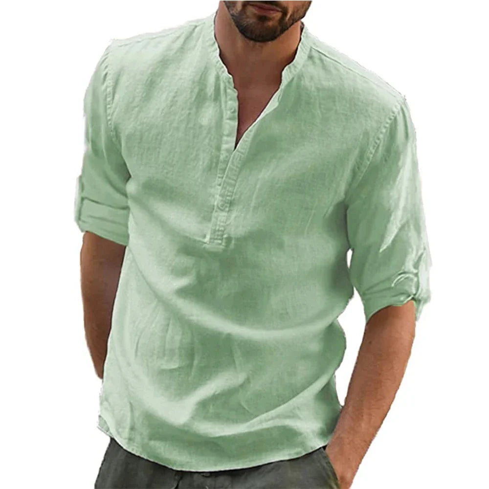 New Men's Casual Blouse Cotton Linen Shirt Loose Tops Long Sleeve Tee Shirt Spring Autumn Casual Handsome Men Shirts