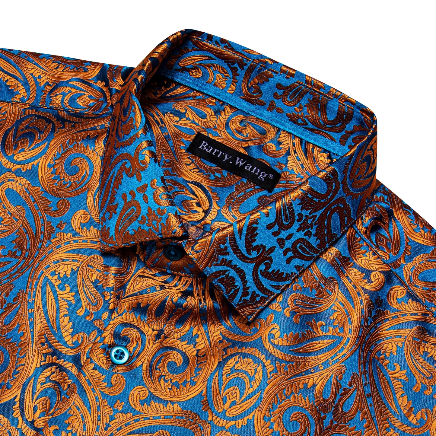 Designer Silk Shirts for Men Blue Gold Green Red White Black Paisley Embroidered Slim Fit Male Blouses Casual Long Sleeve