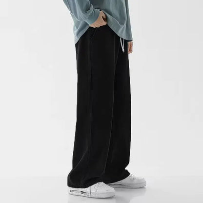 2025 New Korean Men's Casual Long Jeans Classic Man Straight Denim Wide-leg Pants Gyms Solid Color Light Blue Grey Black M-3XL