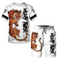 New Summer Men's Sets Shorts Outfits 3D Tiger Printed Short Sleeve T-shirt Two Pieces Casual Tracksuit Oversized Beach Sportwear
