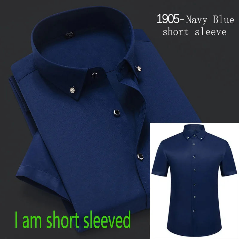 Men's Long Sleeved Shirt Spring and AutumnWhite Casual High Cotton Anti Wrinkle Professional Dress Shirt Men's Diamond Button