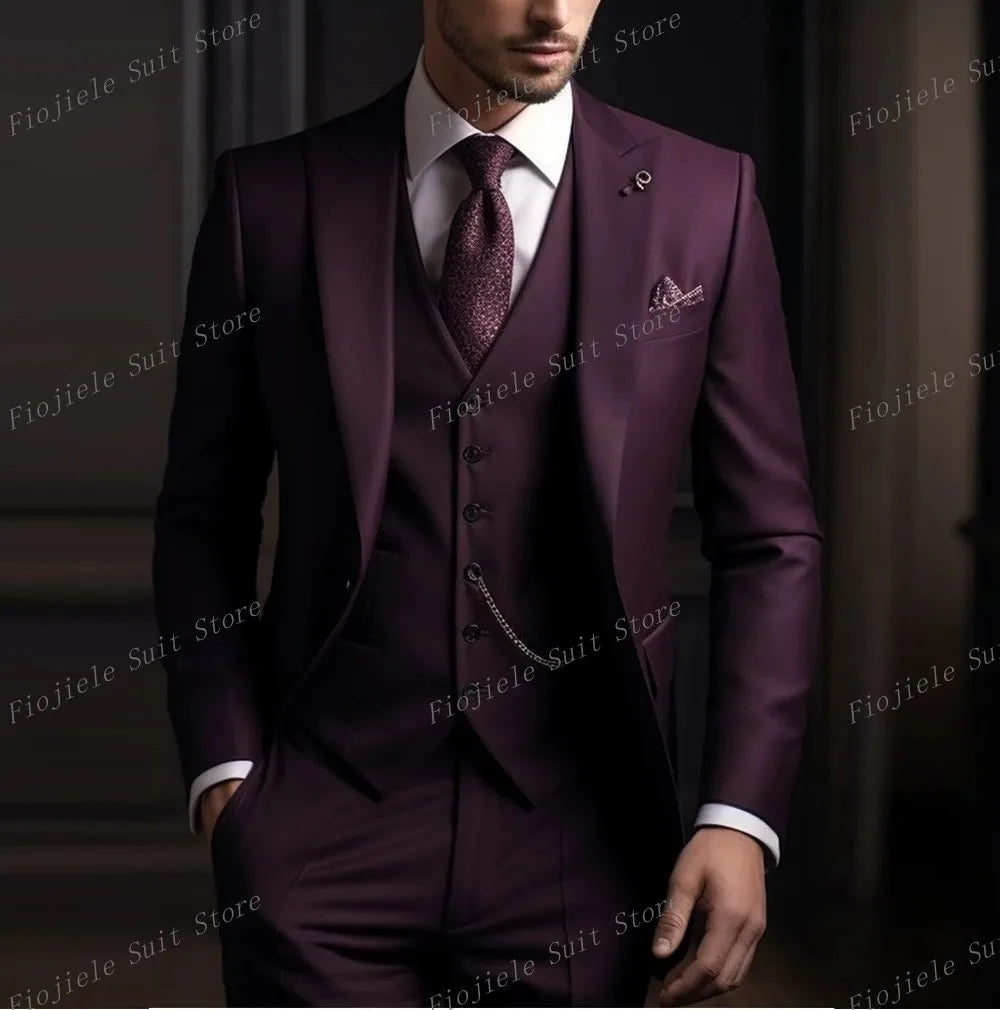 New Beige Business Suit Men Tuxedos Groom Groomsman Prom Wedding Party Formal 3 Piece Set Jacket Vest Pants