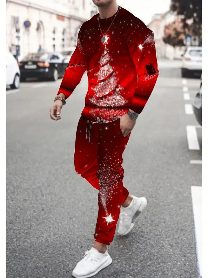 Christmas Clothing Set Spring Autumn Men Women Fashion 3D Printing Fashion Casual Sportswear Sweatshirt Jogging Pants 2Pcs Sets