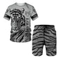 New Summer Men's Sets Shorts Outfits 3D Tiger Printed Short Sleeve T-shirt Two Pieces Casual Tracksuit Oversized Beach Sportwear