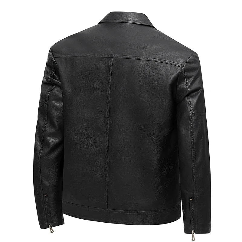 Spring Autumn Turn Down Collar Jackets Leather Coats Men Solid Moto Biker Outwear Slim Fit Casual Leather Jacket Plus Size M-8XL