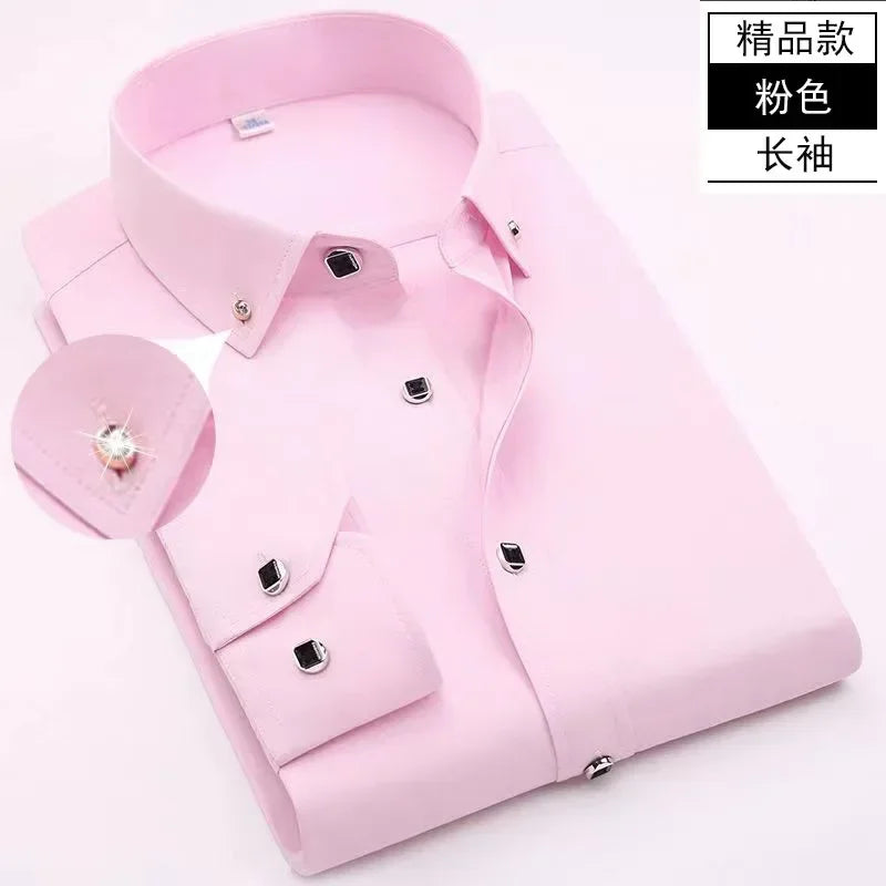 Men's Long Sleeved Shirt Spring and AutumnWhite Casual High Cotton Anti Wrinkle Professional Dress Shirt Men's Diamond Button