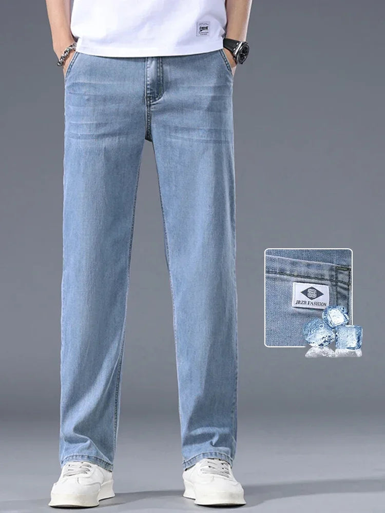 Lyocell Business Jeans Men's Spring Thin Casual Straight Fashion Loose Brand Pants Comfortable Male Denim Trousers Versatile
