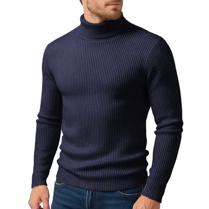 Winter New Style Men's Long-sleeved High-neck Casual Slim-fitting Knitted Pullover Warm and Comfortable Striped Jacket Top