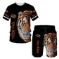 New Summer Men's Sets Shorts Outfits 3D Tiger Printed Short Sleeve T-shirt Two Pieces Casual Tracksuit Oversized Beach Sportwear