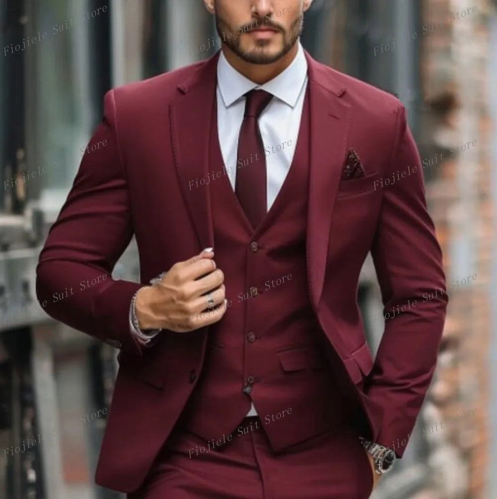 New Beige Business Suit Men Tuxedos Groom Groomsman Prom Wedding Party Formal 3 Piece Set Jacket Vest Pants