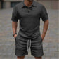 2026Summer Male Casual Two Pieces Suits Vintage Polo Neck Short Sleeve Tops And Shorts Men's Sets Fashion Plaid Textured Outfits