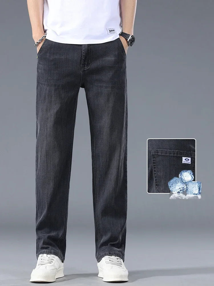 Lyocell Business Jeans Men's Spring Thin Casual Straight Fashion Loose Brand Pants Comfortable Male Denim Trousers Versatile