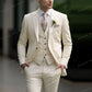 New Beige Business Suit Men Tuxedos Groom Groomsman Prom Wedding Party Formal 3 Piece Set Jacket Vest Pants