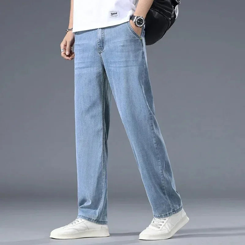 Lyocell Business Jeans Men's Spring Thin Casual Straight Fashion Loose Brand Pants Comfortable Male Denim Trousers Versatile